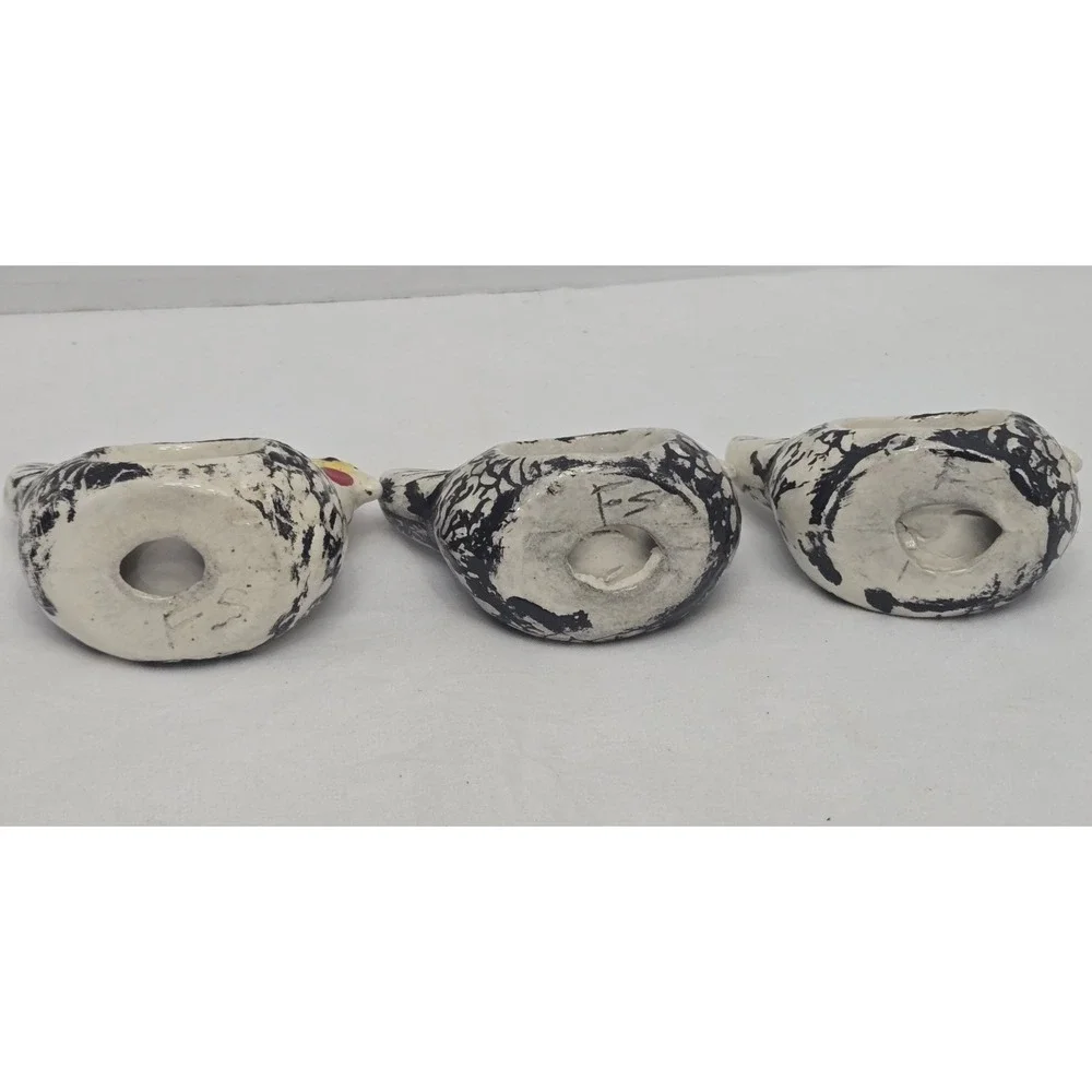 Vintage Hand Painted Ceramic Chicken Rustic Napkin Rings Holders Set of 3
